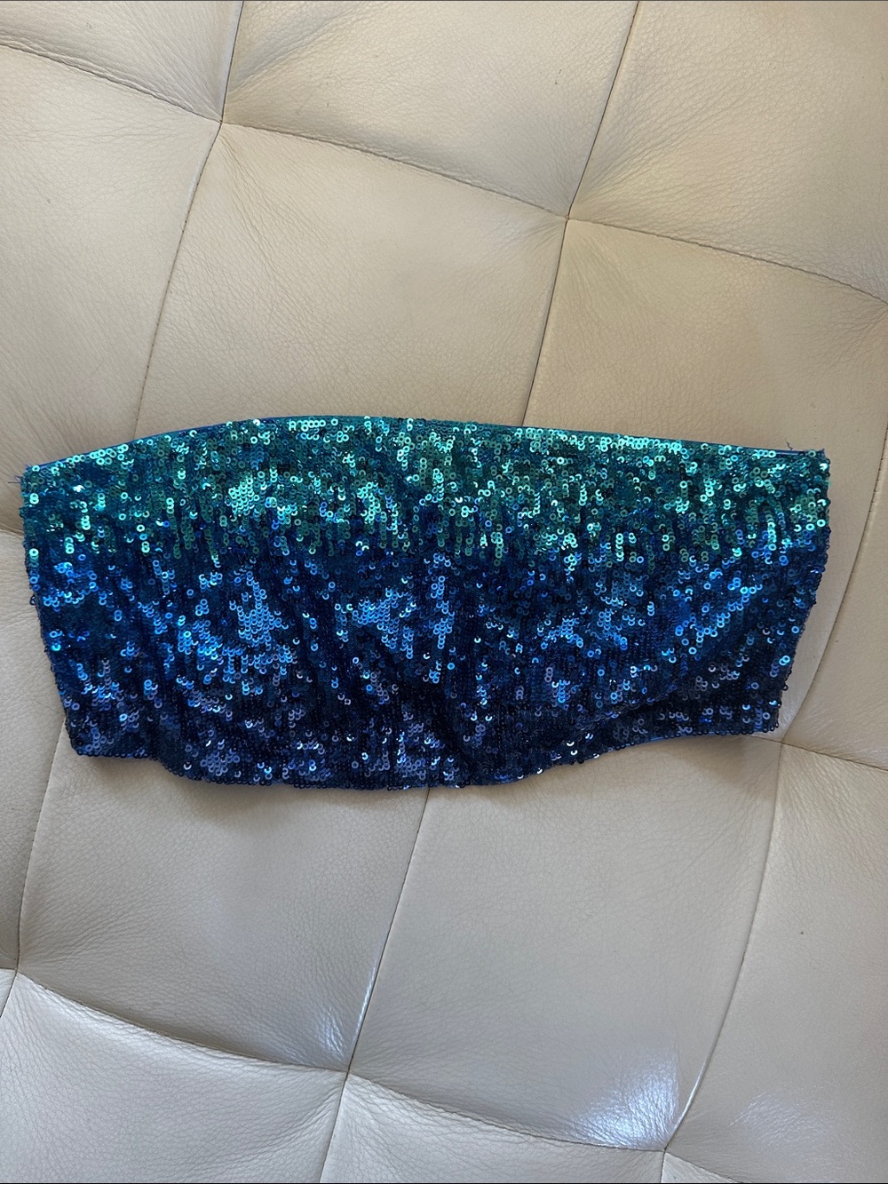 Express Sequin Bandeau Top in Blue and Teal Ombre